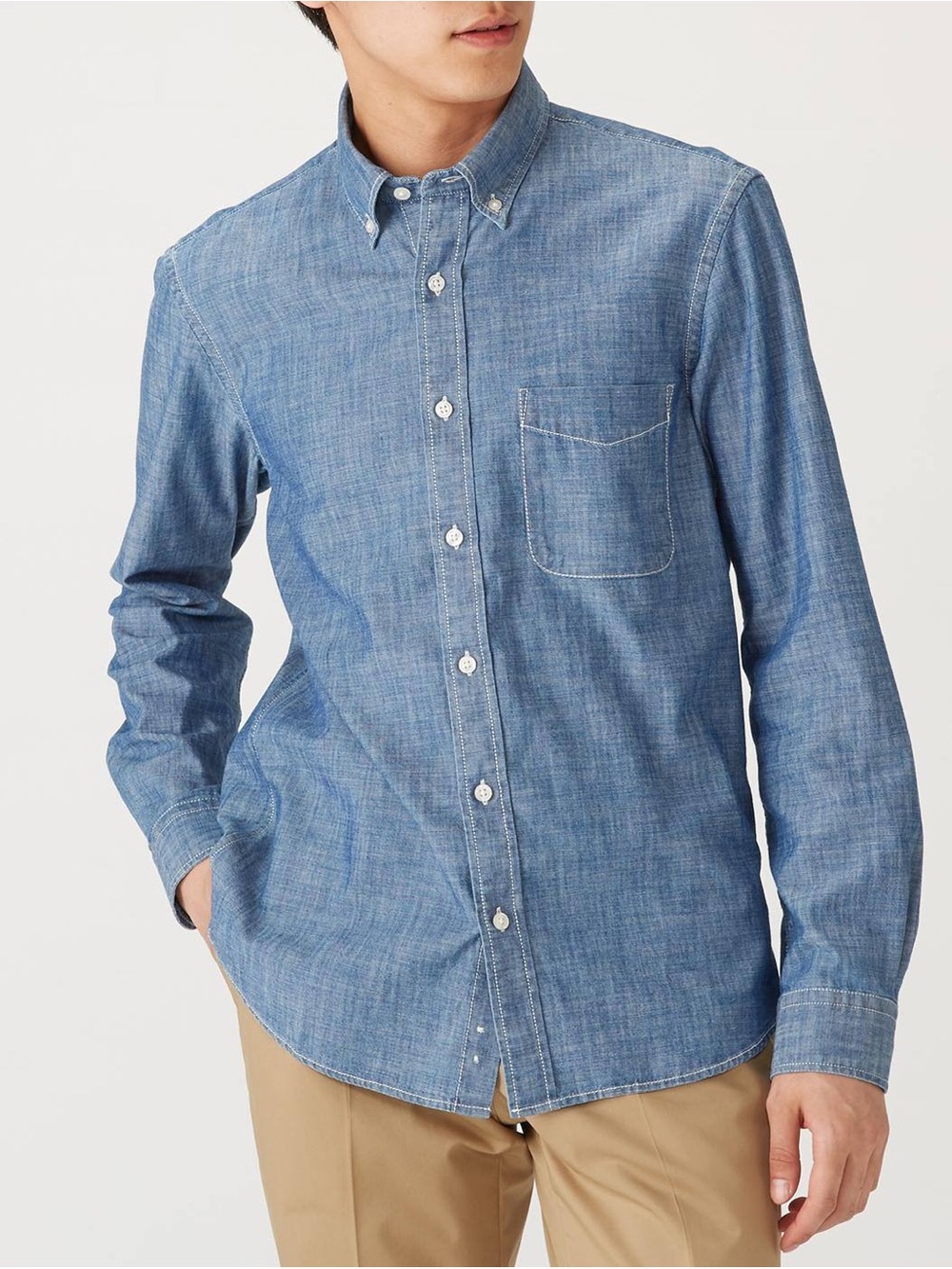 MUJI Organic Cotton Chambray Button-Down Shirt